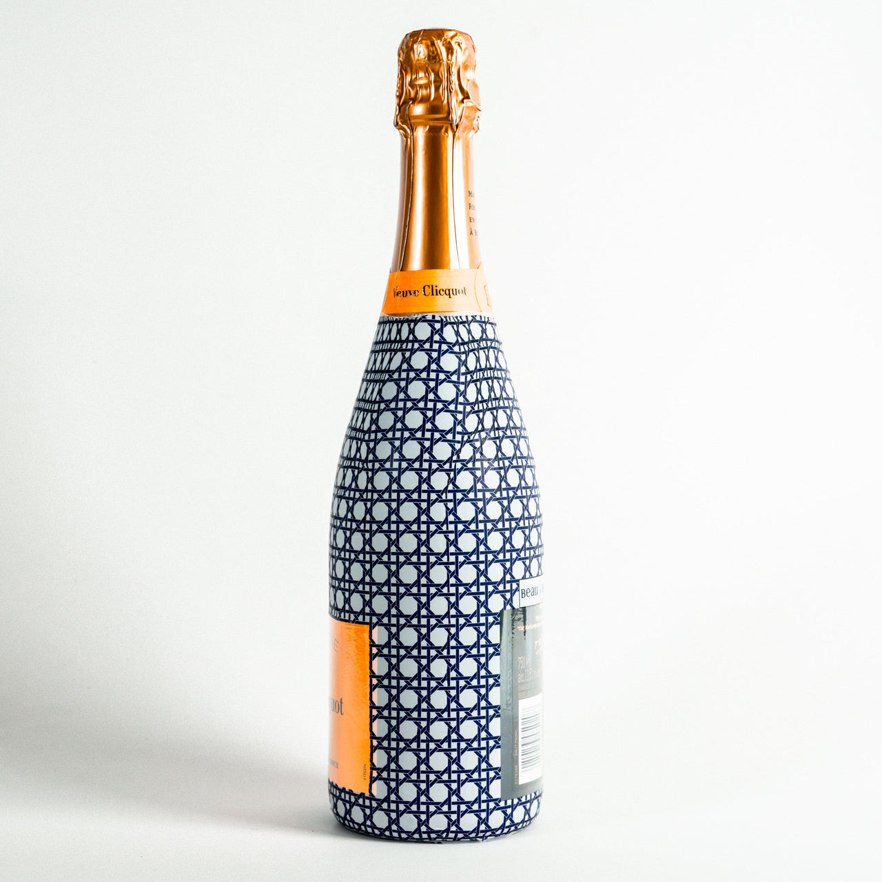 Navy and White Cane – Champagne Collection Bottle Wrap on Champagne Bottle