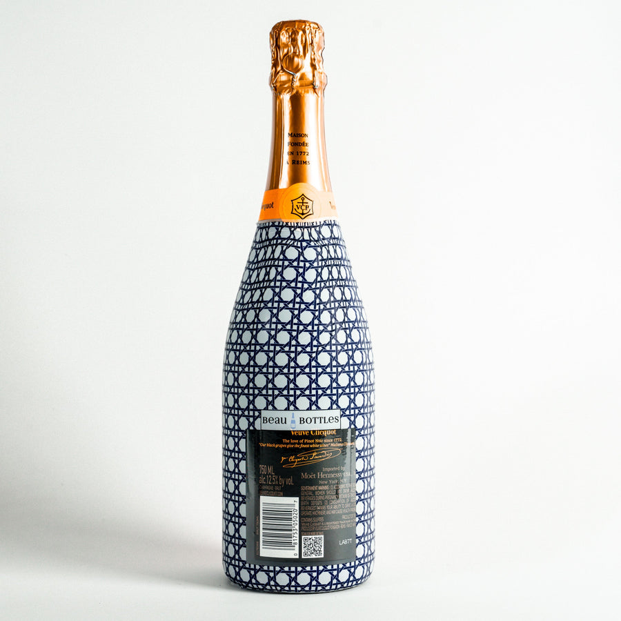 Navy and White Cane – Champagne Collection Bottle Wrap on Champagne Bottle