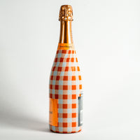 Thumbnail for Orange and White Gingham – Champagne Collection Bottle Wrap on Champagne Bottle