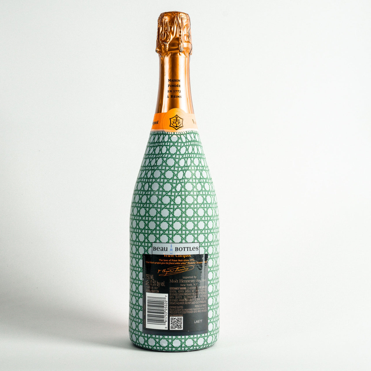 Sage and White Cane – Champagne Collection Bottle Wrap on Champagne Bottle