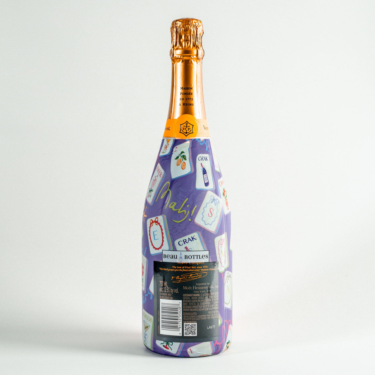 Purple Mahjong Bottle Wrap on Champagne Bottle
