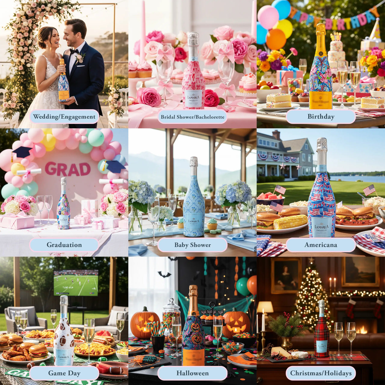 Beau Bottles Grandmillennial Blue Floral - Prosecco Collection
