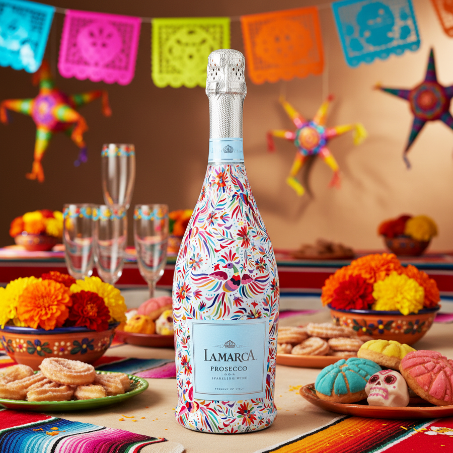 Fiesta Otomi Floral Bottle Wrap on La Marca Prosecco