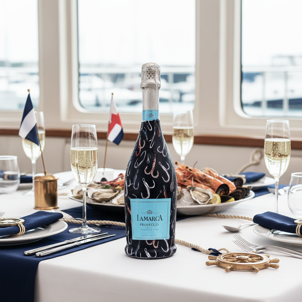 Fishing Hooks Bottle Wrap on La Marca Prosecco