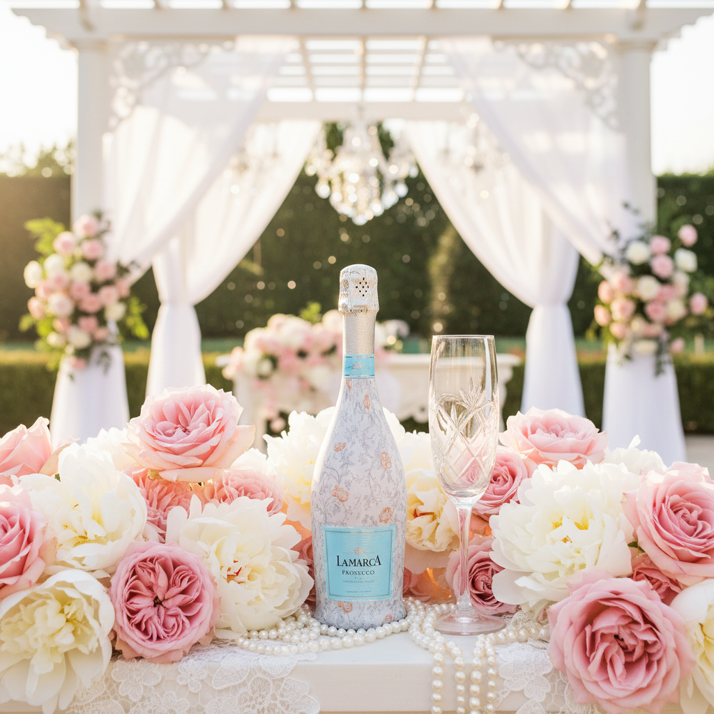 Floral Bridal Bliss Bottle Wrap on La Marca Prosecco