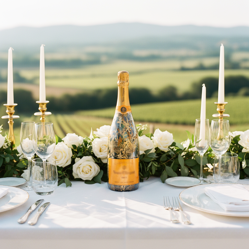 Clear Golden Botanical Bottle Wrap on Champagne Bottle