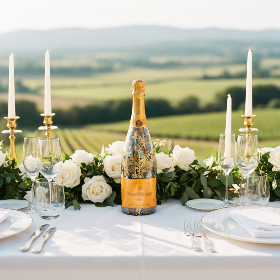 Clear Golden Botanical Bottle Wrap on Champagne Bottle