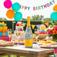 Thumbnail for Happy Birthday Floral Bottle Wrap on Champagne Bottle