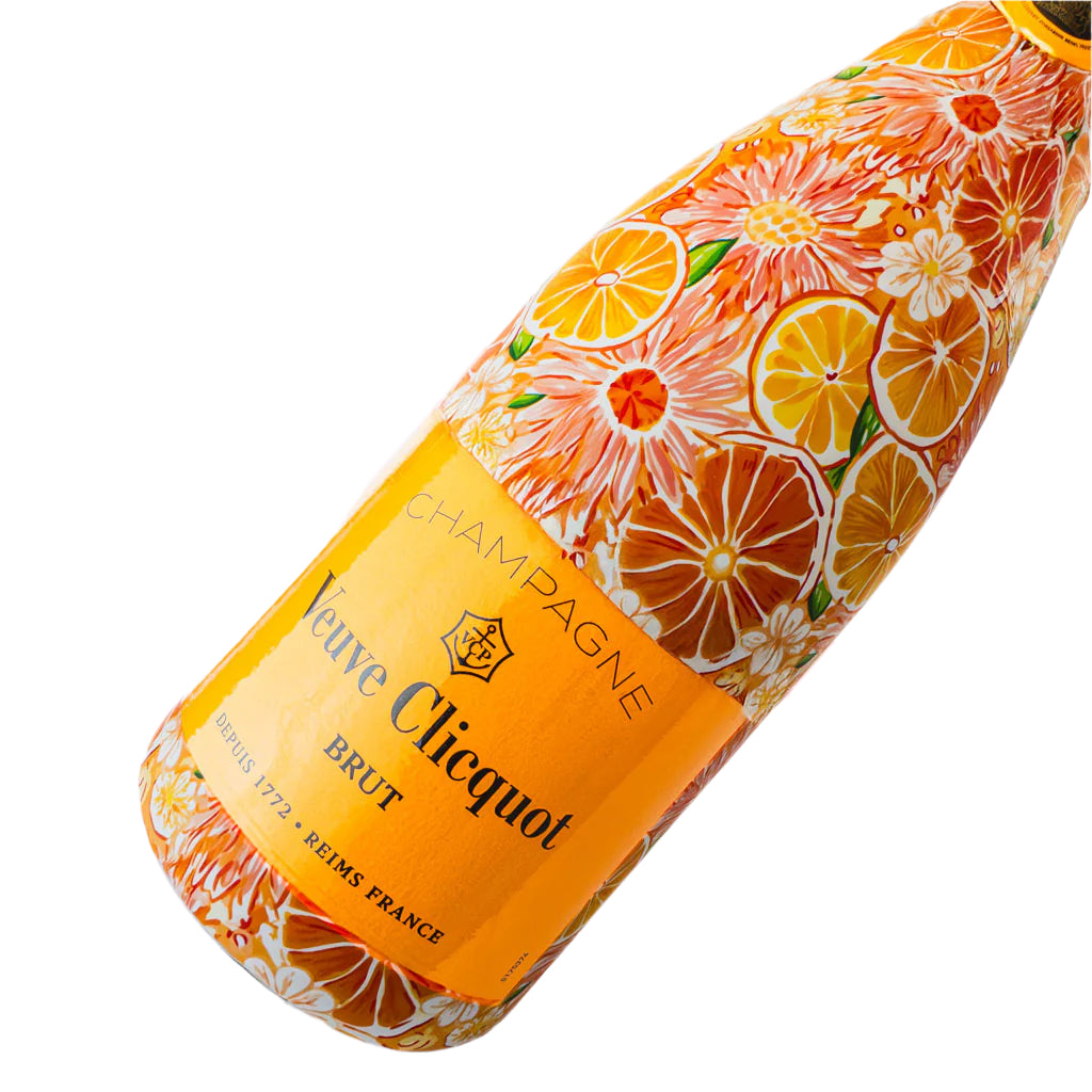 Preppy Watercolor Oranges Bottle Wrap on Champagne Bottle