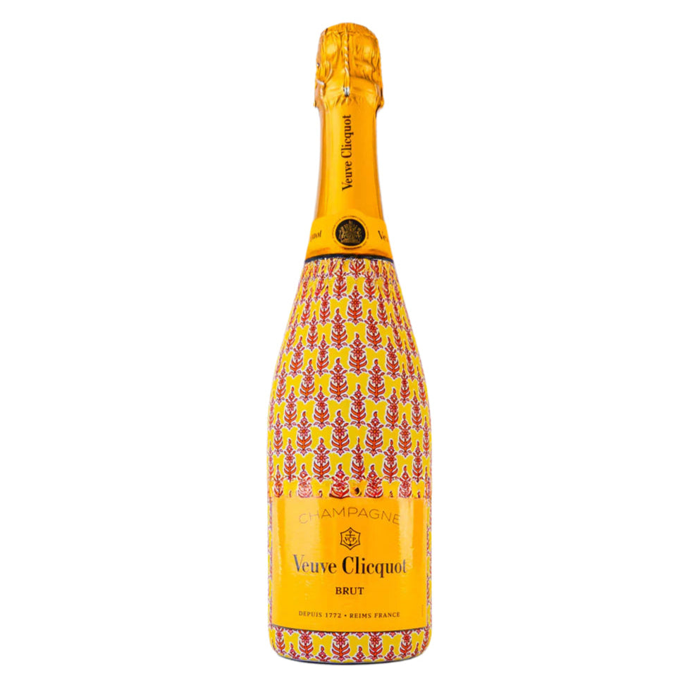 Beau Bottles Wrap Indian Blockprint Yellow Leaf - Veuve Edition