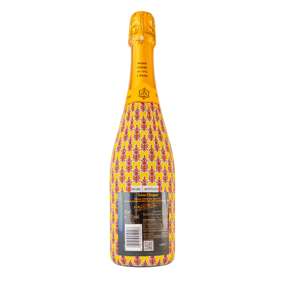 Beau Bottles Wrap Indian Blockprint Yellow Leaf - Veuve Edition