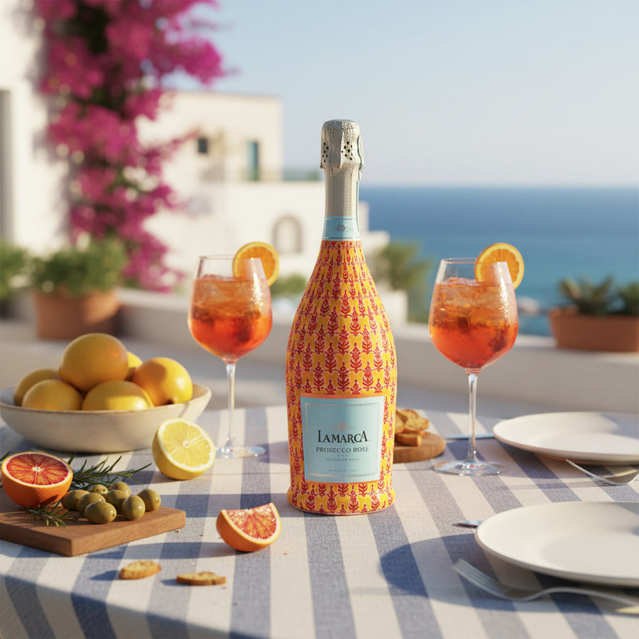 Beau Bottles Indian Yellow Leaf Blockprint- Prosecco Collection