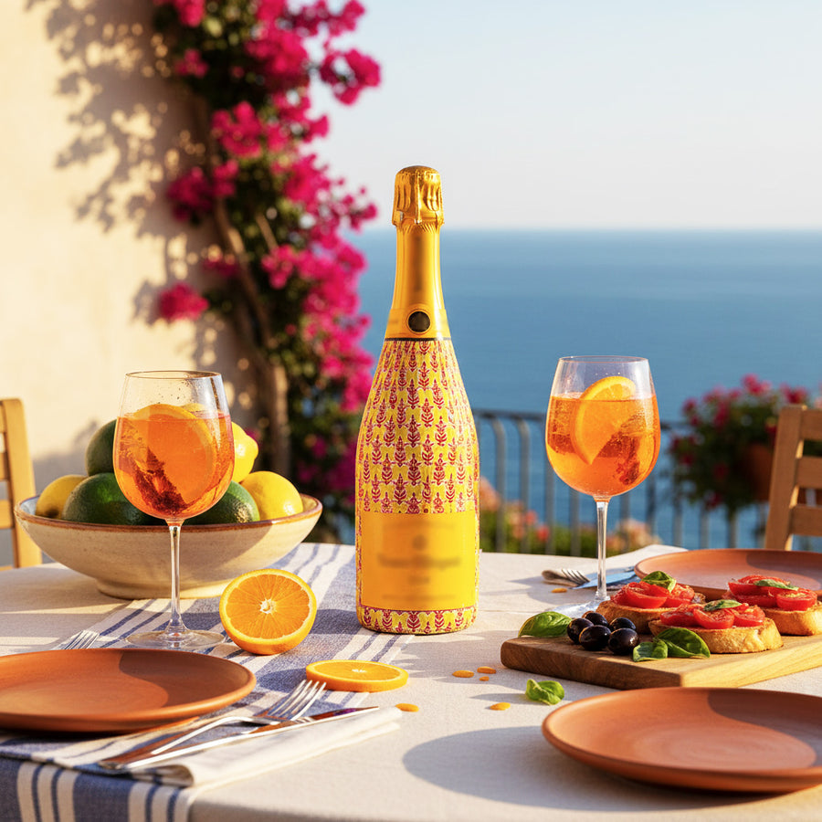 Beau Bottles Wrap Indian Blockprint Yellow Leaf - Champagne Collection