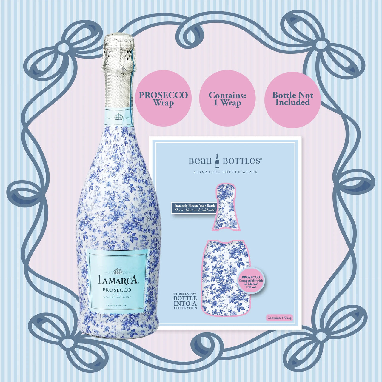 Beau Bottles Grandmillennial Blue Floral - Prosecco Collection