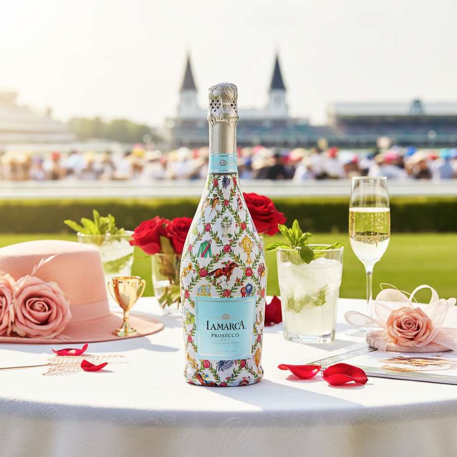 Rosanne Beck Kentucky Derby Prosecco Bottle Wrap bottle wrap on a La Marca prosecco bottle (view 2)