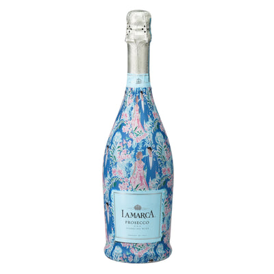 Preppy Bride & Groom Prosecco Bottle Wrap bottle wrap on a La Marca prosecco bottle