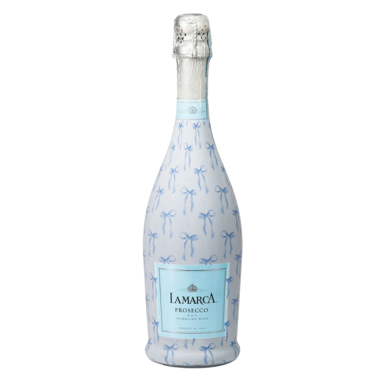 Grandmillennial Blue Bows Prosecco Bottle Wrap