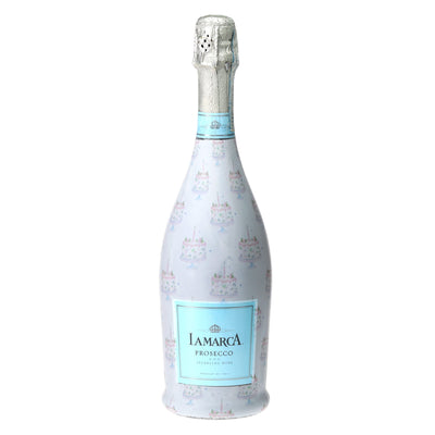 Grandmillennial Pastel Birthday Cakes Prosecco Bottle Wrap bottle wrap on a La Marca prosecco bottle