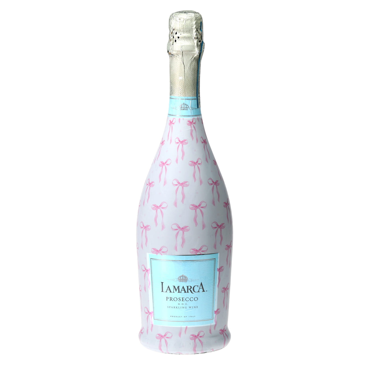 Grandmillennial Pink Bows Prosecco Bottle Wrap
