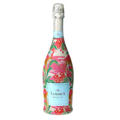 Wild Savannah Prosecco Bottle Wrap bottle wrap on a La Marca prosecco bottle