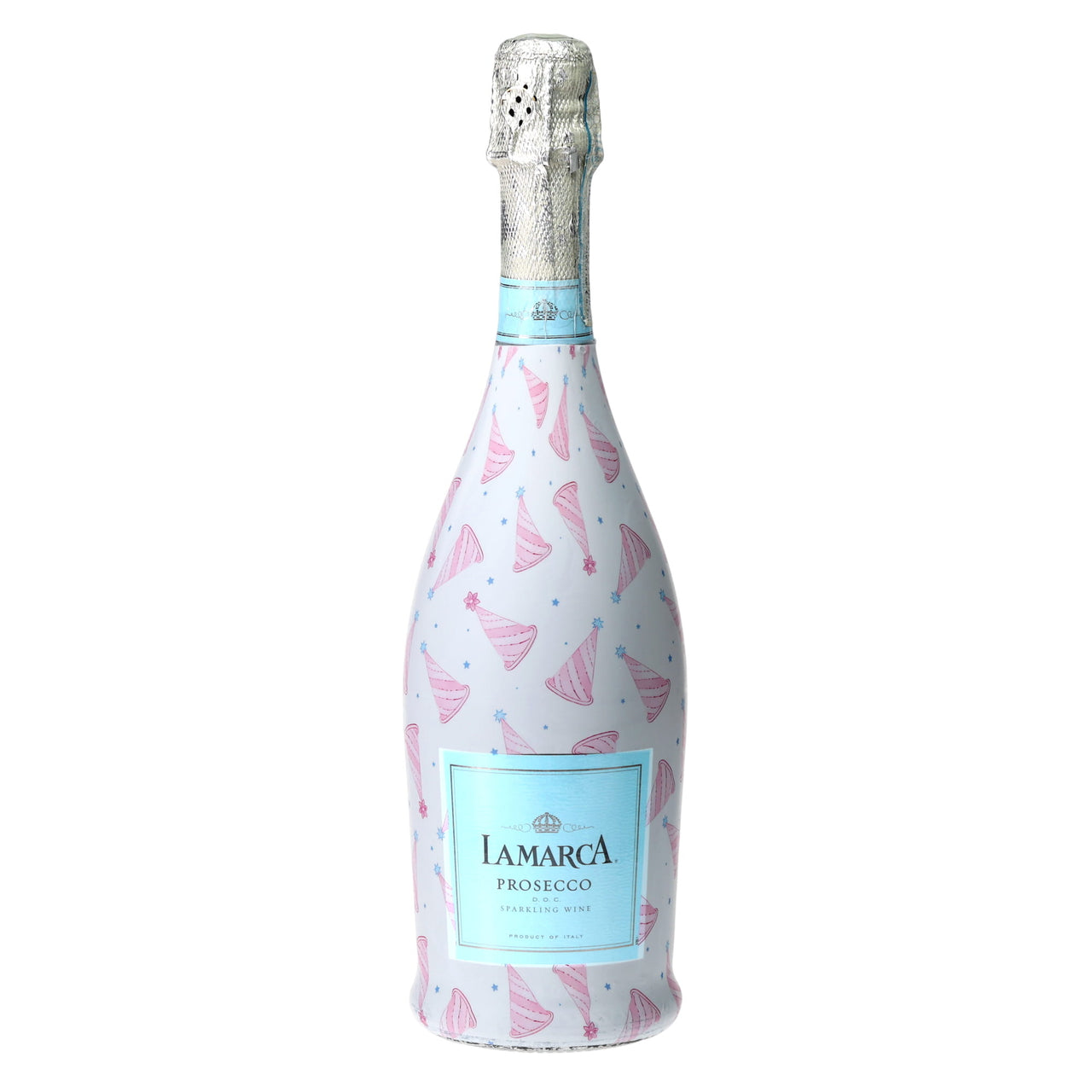 Pastel Birthday Party Hats Prosecco Bottle Wrap bottle wrap on a La Marca prosecco bottle