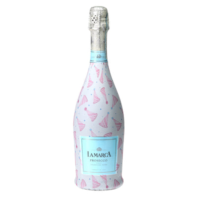 Pastel Birthday Party Hats Prosecco Bottle Wrap bottle wrap on a La Marca prosecco bottle