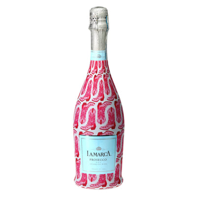 Cow Girl Prosecco Bottle Wrap bottle wrap on a La Marca prosecco bottle