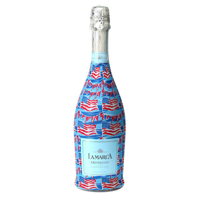 Stars & Stripes Prosecco Bottle Wrap bottle wrap on a La Marca prosecco bottle