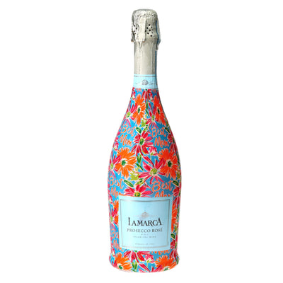 Preppy Floral Best Mom Prosecco Bottle Wrap bottle wrap on a La Marca prosecco bottle