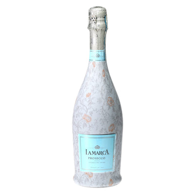 Floral Bridal Bliss Prosecco Bottle Wrap bottle wrap on a La Marca prosecco bottle