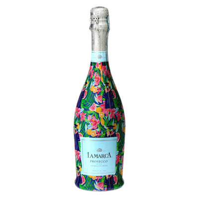Floral Graduation Prosecco Bottle Wrap bottle wrap on a La Marca prosecco bottle