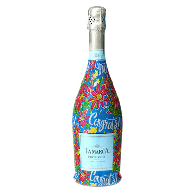 Preppy Congrats Prosecco Bottle Wrap bottle wrap on a La Marca prosecco bottle