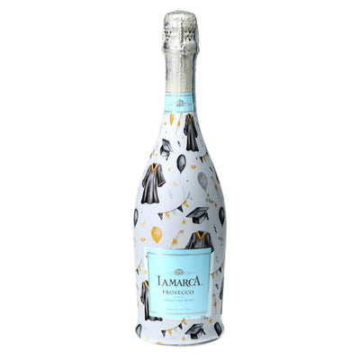 Black & Gold Graduation Prosecco Bottle Wrap bottle wrap on a La Marca prosecco bottle