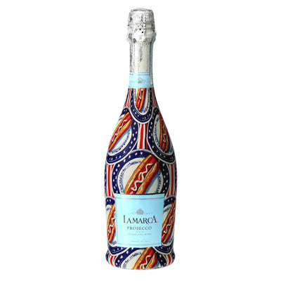 Summer Hot Dog Prosecco Bottle Wrap bottle wrap on a La Marca prosecco bottle