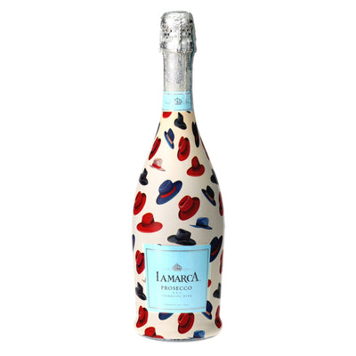 Fedora Prosecco Bottle Wrap bottle wrap on a La Marca prosecco bottle