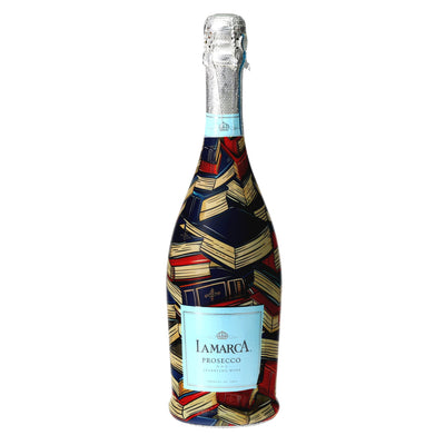 Library Prosecco Bottle Wrap bottle wrap on a La Marca prosecco bottle