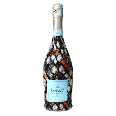 Watches Prosecco Bottle Wrap bottle wrap on a La Marca prosecco bottle