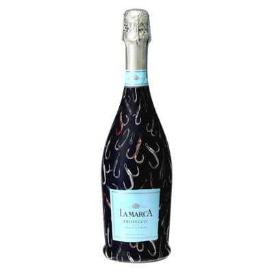 Fishing Hooks Prosecco Bottle Wrap bottle wrap on a La Marca prosecco bottle