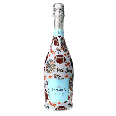 Orange & Grey Game Day Prosecco Bottle Wrap bottle wrap on a La Marca prosecco bottle