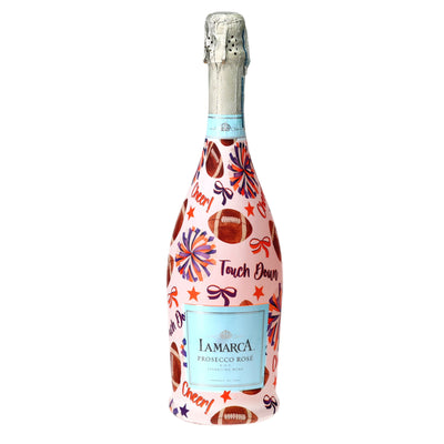 Orange & Purple Game Day Prosecco Bottle Wrap bottle wrap on a La Marca prosecco bottle