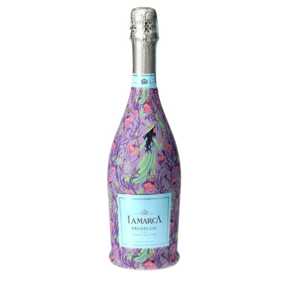 Preppy Halloween Witch Prosecco Bottle Wrap bottle wrap on a La Marca prosecco bottle
