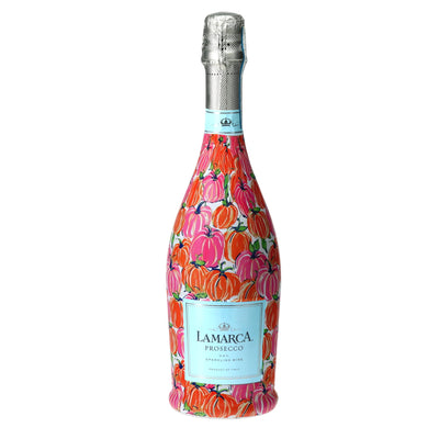 Pink & Orange Pumpkins Prosecco Bottle Wrap bottle wrap on a La Marca prosecco bottle
