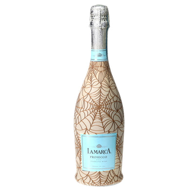 Autumn Web Prosecco Bottle Wrap bottle wrap on a La Marca prosecco bottle