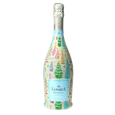 Timeless Christmas Trees Prosecco Bottle Wrap bottle wrap on a La Marca prosecco bottle