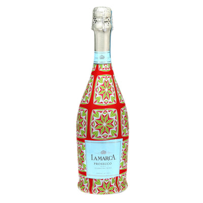 Holiday Kaleidoscope Prosecco Bottle Wrap bottle wrap on a La Marca prosecco bottle
