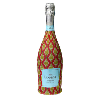 Spring Wave Prosecco Bottle Wrap bottle wrap on a La Marca prosecco bottle