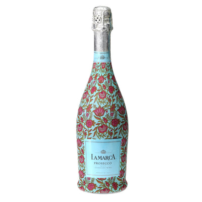Pastel Spring Bloom Prosecco Bottle Wrap bottle wrap on a La Marca prosecco bottle