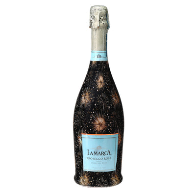 NYE Fireworks Prosecco Bottle Wrap bottle wrap on a La Marca prosecco bottle