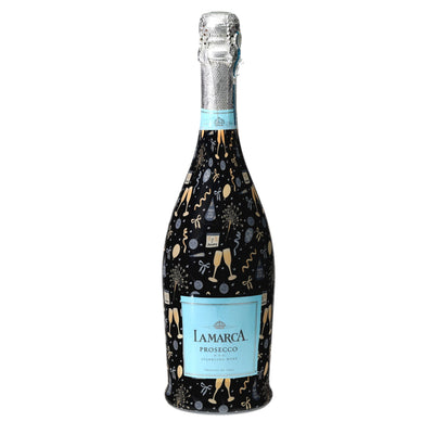 NYE Celebration Prosecco Bottle Wrap bottle wrap on a La Marca prosecco bottle