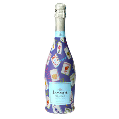 Purple Mahjong Prosecco Bottle Wrap bottle wrap on a La Marca prosecco bottle